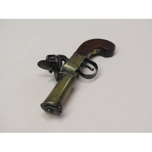 24 - A late 18c flintlock brass and steel tinder lighter pistol, 7in long.