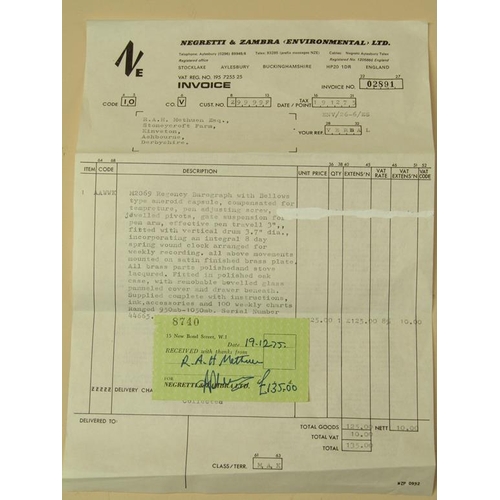 50 - A Negretti & Zambra barograph named 'The Regency' and sold in 1975, the chamber having 12 fold bello... 