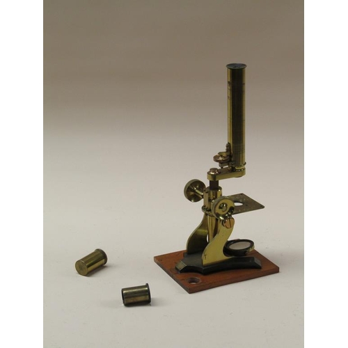 52 - A late 19c Society of Arts prize model educational microscope with a single objective and plain stag... 