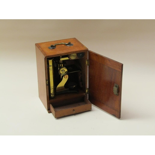 52 - A late 19c Society of Arts prize model educational microscope with a single objective and plain stag... 