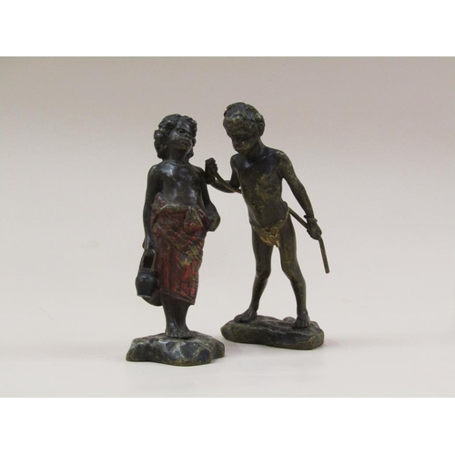 81 - A pair of early 20c Bergmann cold painted bronze figures of an African girl and a boy, each 10cm h.