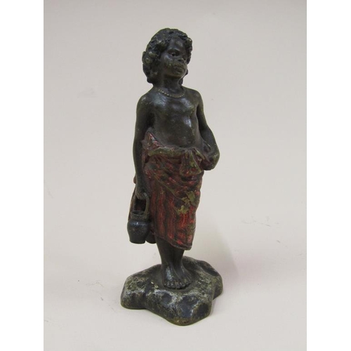 81 - A pair of early 20c Bergmann cold painted bronze figures of an African girl and a boy, each 10cm h.