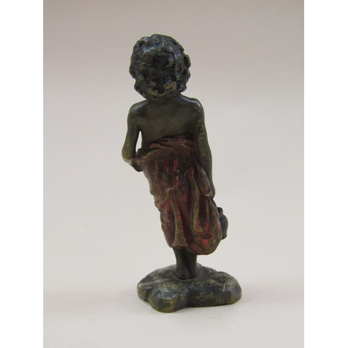 81 - A pair of early 20c Bergmann cold painted bronze figures of an African girl and a boy, each 10cm h.