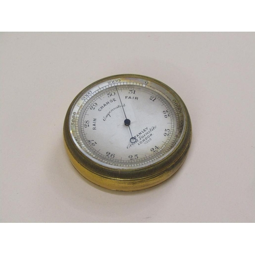 83 - An early 20c Stanley, Great Turnstile, London pocket barometer, in original leather case, the barome... 