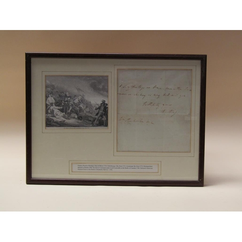 1 - A framed collection relating to Francis Randon Hastings, Earl of Moira 1754/1826 comprising a part o... 