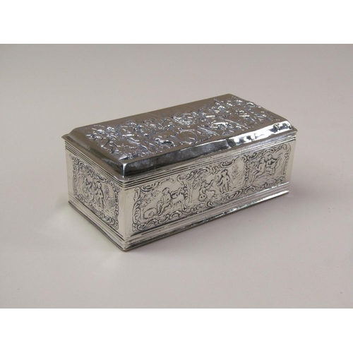 155 - A late 19c/early 20c sterling silver table box, of rectangular form with a gilt lined interior, the ... 