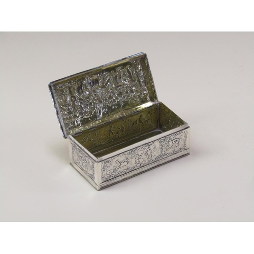 155 - A late 19c/early 20c sterling silver table box, of rectangular form with a gilt lined interior, the ... 