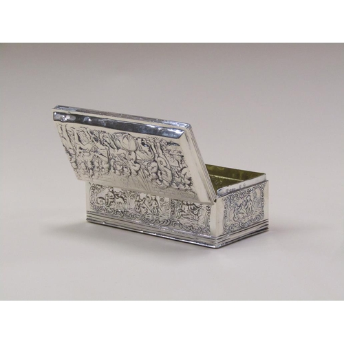 155 - A late 19c/early 20c sterling silver table box, of rectangular form with a gilt lined interior, the ... 