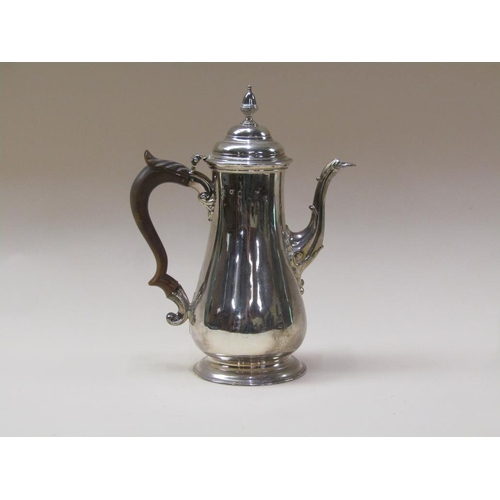 160 - A George II silver coffee pot of baluster form on a circular stepped base, London 1755, makers mark ... 