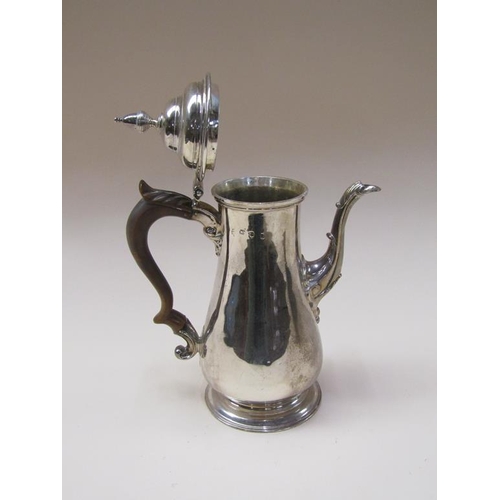 160 - A George II silver coffee pot of baluster form on a circular stepped base, London 1755, makers mark ... 