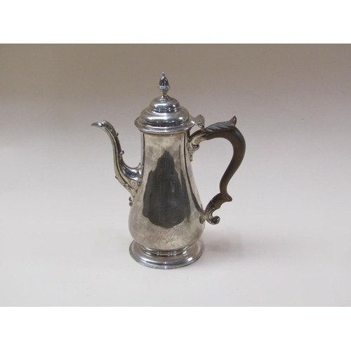 160 - A George II silver coffee pot of baluster form on a circular stepped base, London 1755, makers mark ... 