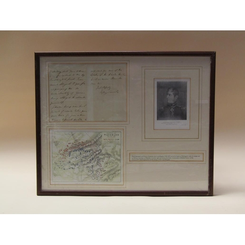 2 - A framed collection relating to Fitzroy Somerset, later Lord Raglan 1788/1855 of a hand written lett... 