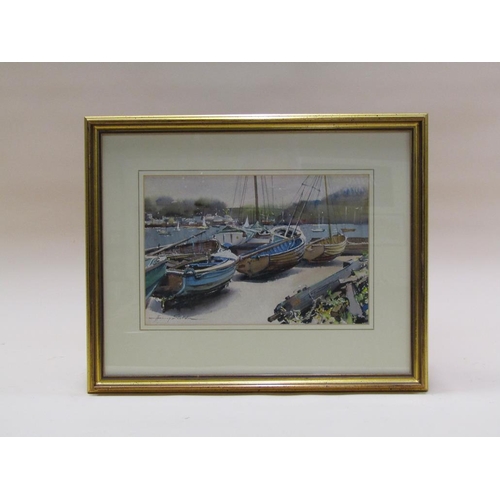 229 - Harry Sheldon - Corner of the Boat Yard, signed watercolour framed and glazed, 17cm x 26cm.