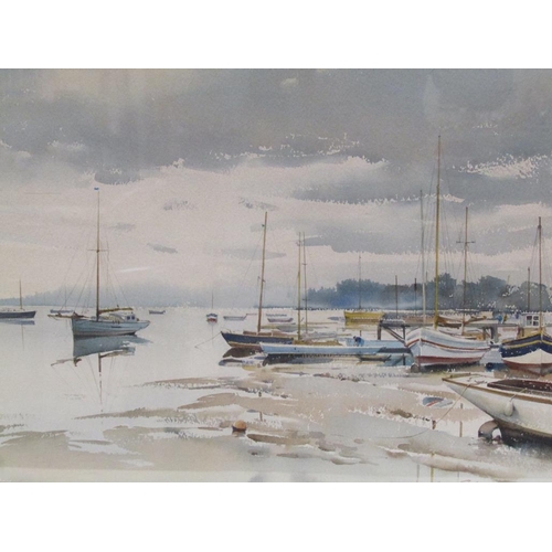 232 - Harry Sheldon - Low Tide, Woodbridge, signed watercolour, framed and glazed, 36cm x 53cm.