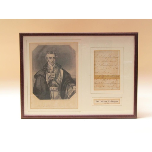 3 - A framed collection relating to the Duke of Wellington comprising a hand written letter to a Mr McKe... 