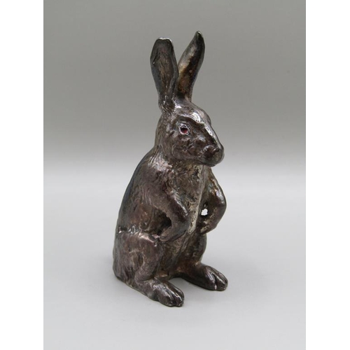 116 - An early 20c silver hare pin cushion, Sterling silver, seated, 7cm h.