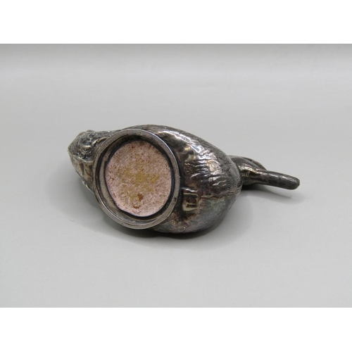 118 - A silver duck pin cushion, Birmingham 1907, 6cm l.