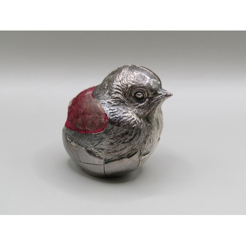 121 - A silver hatching baby bird pin cushion, Chester 1906, 5.5cm w.