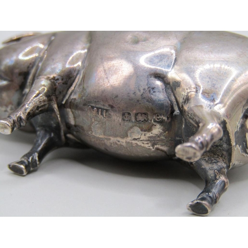 127 - A silver pig pin cushion, Birmingham 1904, 7cm l.