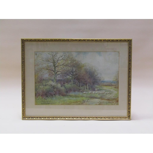 223 - Sylvester Stannard - A shepherd with his flock, signed watercolour, framed and glazed, 26.5cm x 42cm... 