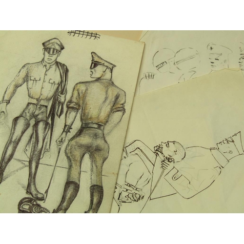 236 - Leslie Hurry - A collection of sixteen unframed pencil and black chalk sketches relating to WW2 Germ... 