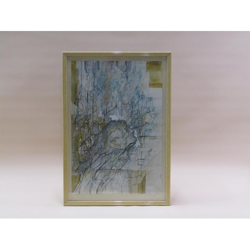 239 - Leslie Hurry 1969 - an abstract watercolour sketch, facial image, signed, framed and glazed, 58cm x ... 