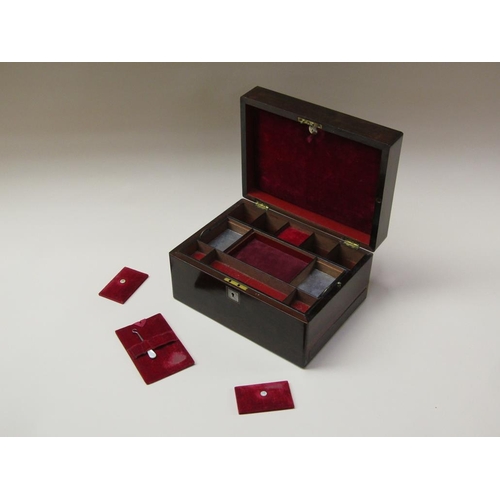 68 - A 19c rosewood ladies vanity box with fitted interior, the hinge cover with rectangular mother of pe... 