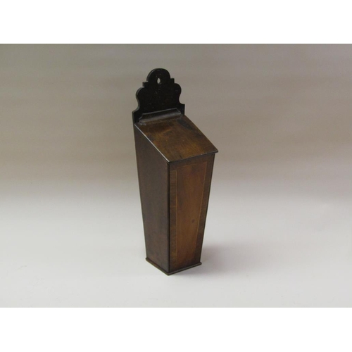 71 - A late Georgian mahogany and burr wood candle box, crossbanded and line inlaid, 15cm w, 48.5cm h.