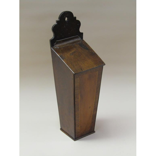 71 - A late Georgian mahogany and burr wood candle box, crossbanded and line inlaid, 15cm w, 48.5cm h.