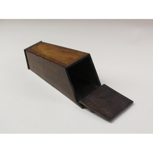 71 - A late Georgian mahogany and burr wood candle box, crossbanded and line inlaid, 15cm w, 48.5cm h.