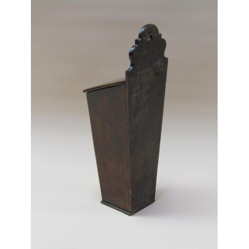 71 - A late Georgian mahogany and burr wood candle box, crossbanded and line inlaid, 15cm w, 48.5cm h.