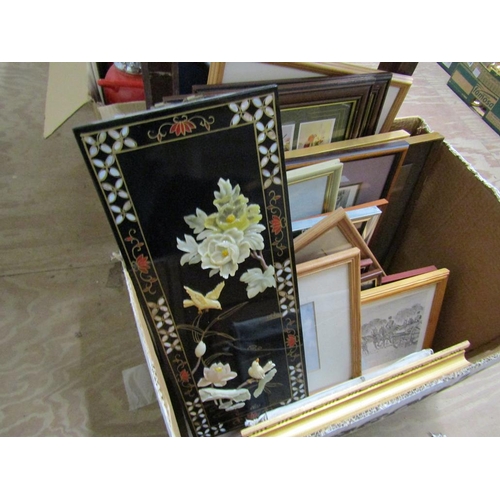 182 - BOX OF MIXED PICTURES AND PRINTS