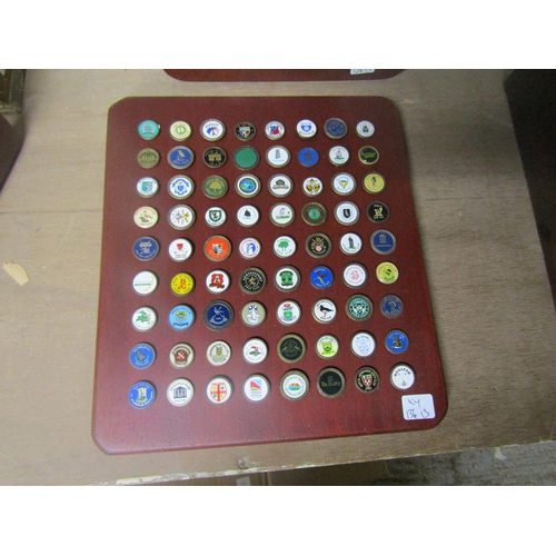 410 - COLLECTION OF GOLF PIN BADGES ON PLAQUES