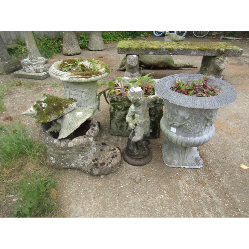 940 - CONCRETE GARDEN PLANTERS AND FIGURES