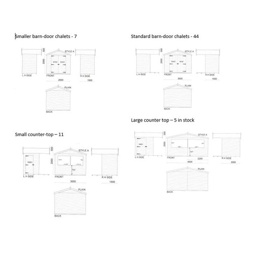 951 - A LARGE QTY (APPX 65) OF WOODEN SHEDS - PREVIOUSLY USED AS CHRISTMAS MARKET CHALETS, OF VARIOUS SIZE... 