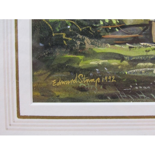 1002 - EDWARD STAMP 1992 - SUMMER TREES STEWKLEY, SIGNED WATERCOLOUR, F/G, 17CM X 24CM