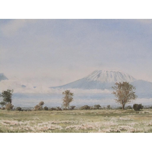 1010 - MARY RUSSELL - SERIES OF THREE TANZANIAN LANDSCAPES INCL MOUNT KILAMANJARO, EACH SIGNED WATERCOLOURS... 