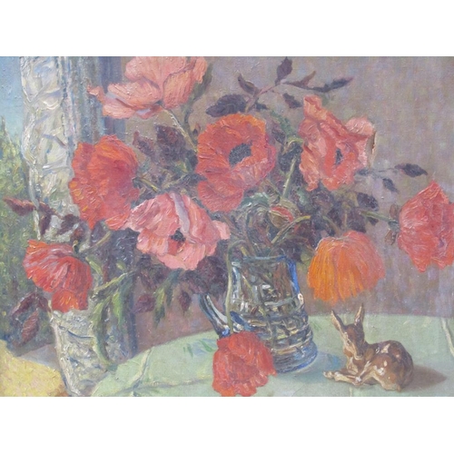 1013 - CHRIS BLIGH 46 - VASE OF ANEMONES, SIGNED OIL ON CANVAS, FRAMED, 49CM X 59CM