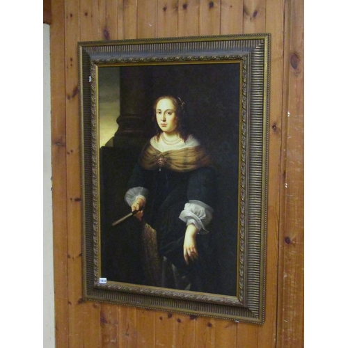 1033 - OLEOGRAPH - PORTRAIT OF A 16C LADY, FRAMED, 90CM X 60CM