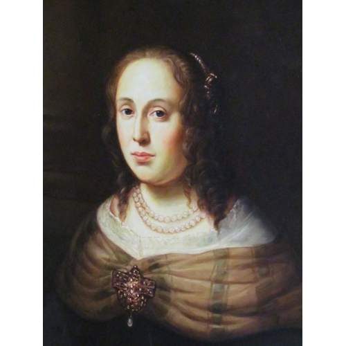 1033 - OLEOGRAPH - PORTRAIT OF A 16C LADY, FRAMED, 90CM X 60CM