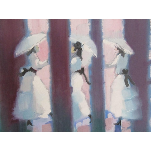 1034 - JAMES KESSELL - LADIES IN A TREE LINE, SIGNED OIL ON CANVAS, FRAMED, 81CM X 81CM