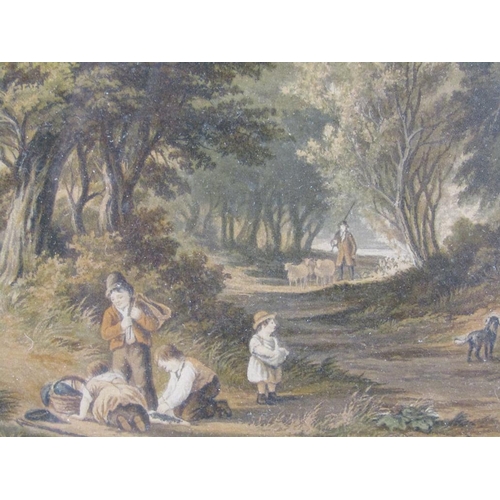 1038 - PAIR OF 19C LE BLOND OVAL COLOURED PRINTS - FIGURES ON WOODLAND PATHWAYS, BOTH F/G, 13CM X 17CM