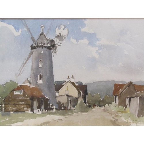 1054 - YARDLEY - WINDMILL IN A VILLAGE SETTING, SIGNED WATERCOLOUR, F/G, 32CM X 45CM