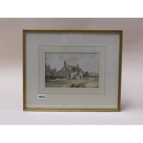 1072 - UNSIGNED 19C - ESTATE LODGE, WATERCOLOUR, F/G, 15CM X 23CM