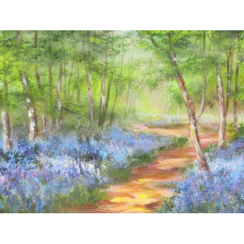 1075 - TWO F/G MIXED MEDIA - WENDOVER WOODS & THE BLUEBELL WOOD, SIGNED M FRANKEL, EACH APPROX 24CM X 34CM