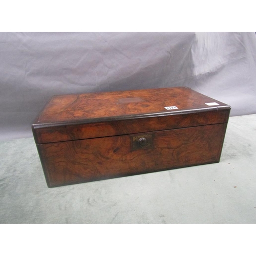 1121 - VICTORIAN BURR WALNUT WRITING SLOPE 50cms W