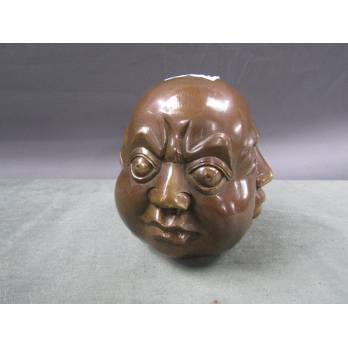 1128 - BRONZED FOUR FACES OF BUDDHA PAPERWEIGHT - 12cms H