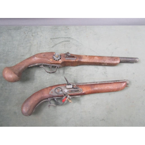 1151 - PAIR OF REPLICA FLINTLOCKS, LARGEST 48cms L