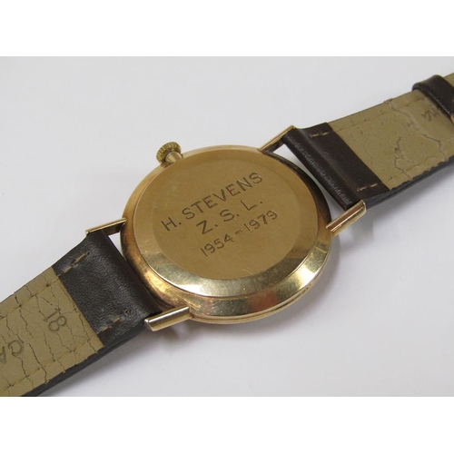 1270 - 9ct GENTS OMEGA WATCH INSCRIBED ON THE REAR 'H STEVENS ZSL 1954-1979'