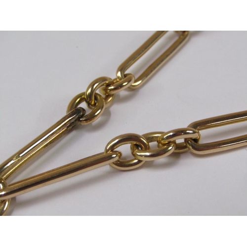 1272 - 15ct GOLD TROMBONE NECKLACE WITH ATTACHED 9ct T BAR AND DOG CLIPS 61.6g OVERALL